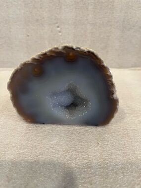 Colorful Cut Polished Brazilian Agate Quartz Geode Half with Cut Base